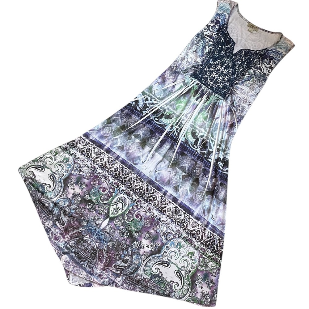 One world bohemian multicolored paisley floral print long dress